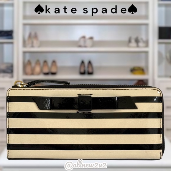 kate spade Handbags - 🔥Kate Spade Long Patent Leather Black and Cream Striped Bow Wallet